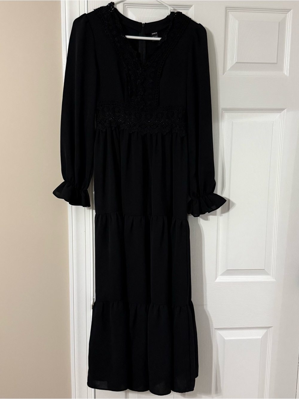 Black Tiered Maxi Dress with Lace Bodice